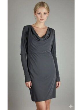Kristensen Du Nord Gray Silk Cashmere Long Sleeve Draped Dress Italy Size 2 Medi